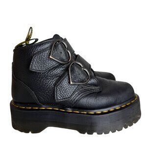 Dr. Martens Devon Heart Leather Boots US 5 Black‎ Pebbled Finish Chunky Platform